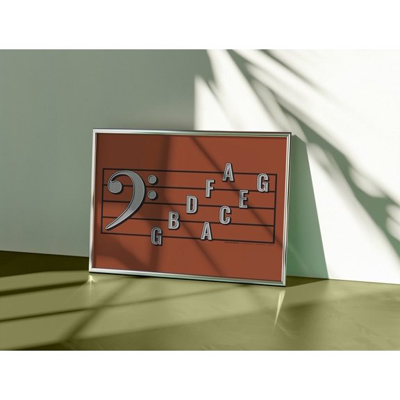 Bass Clef Note Names Poster Music Education Poster Red