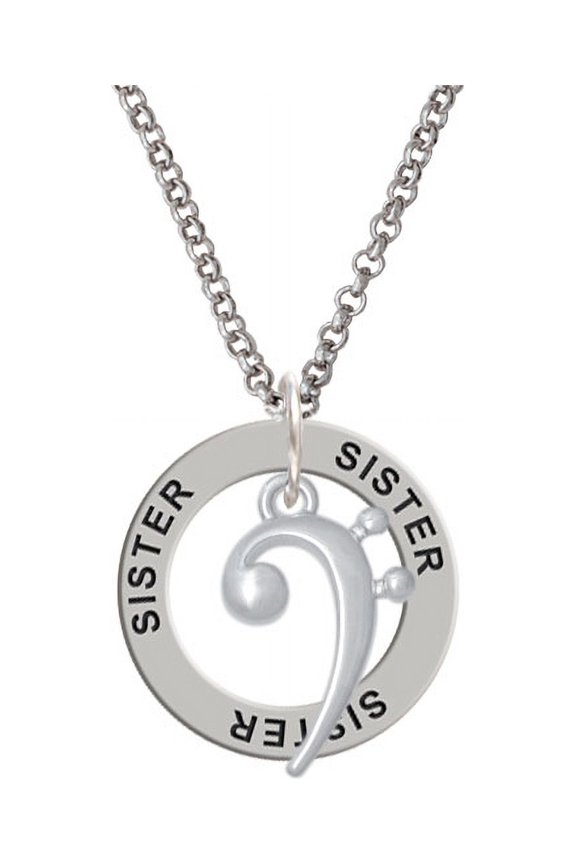Bass Clef Sister Affirmation Ring Necklace