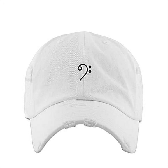 Bass Clef Vintage Baseball Cap Embroidered Cotton Adjustable Distressed Dad Hat White