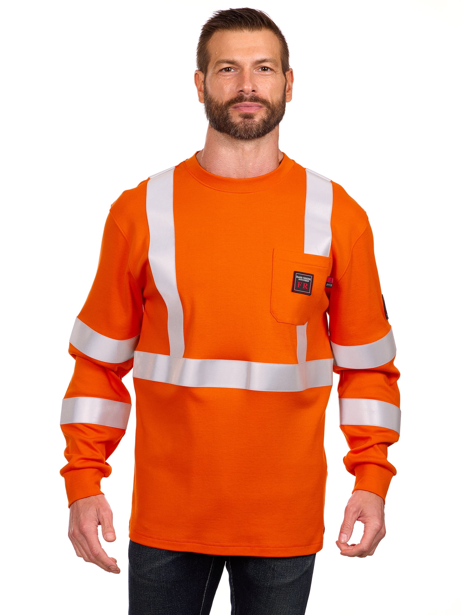 Bass Creek Outfitters Men's Flame Resistant Hi-Vis Safety Long Sleeve Knit Top, Sizes M-2XL