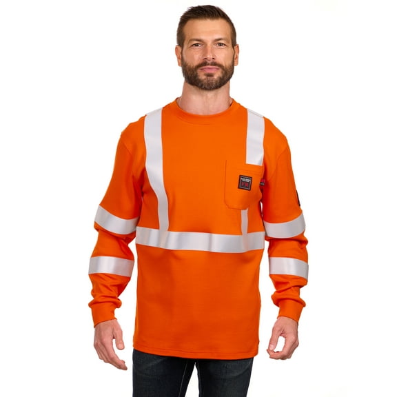 Bass Creek Outfitters Men's Flame Resistant Hi-Vis Safety Long Sleeve Knit Top, Sizes M-2XL