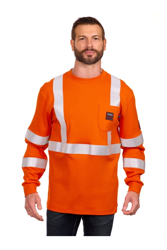 Men's Flame Resistant Hi-Vis Safety Long Sleeve Knit Top, Sizes M-2XL