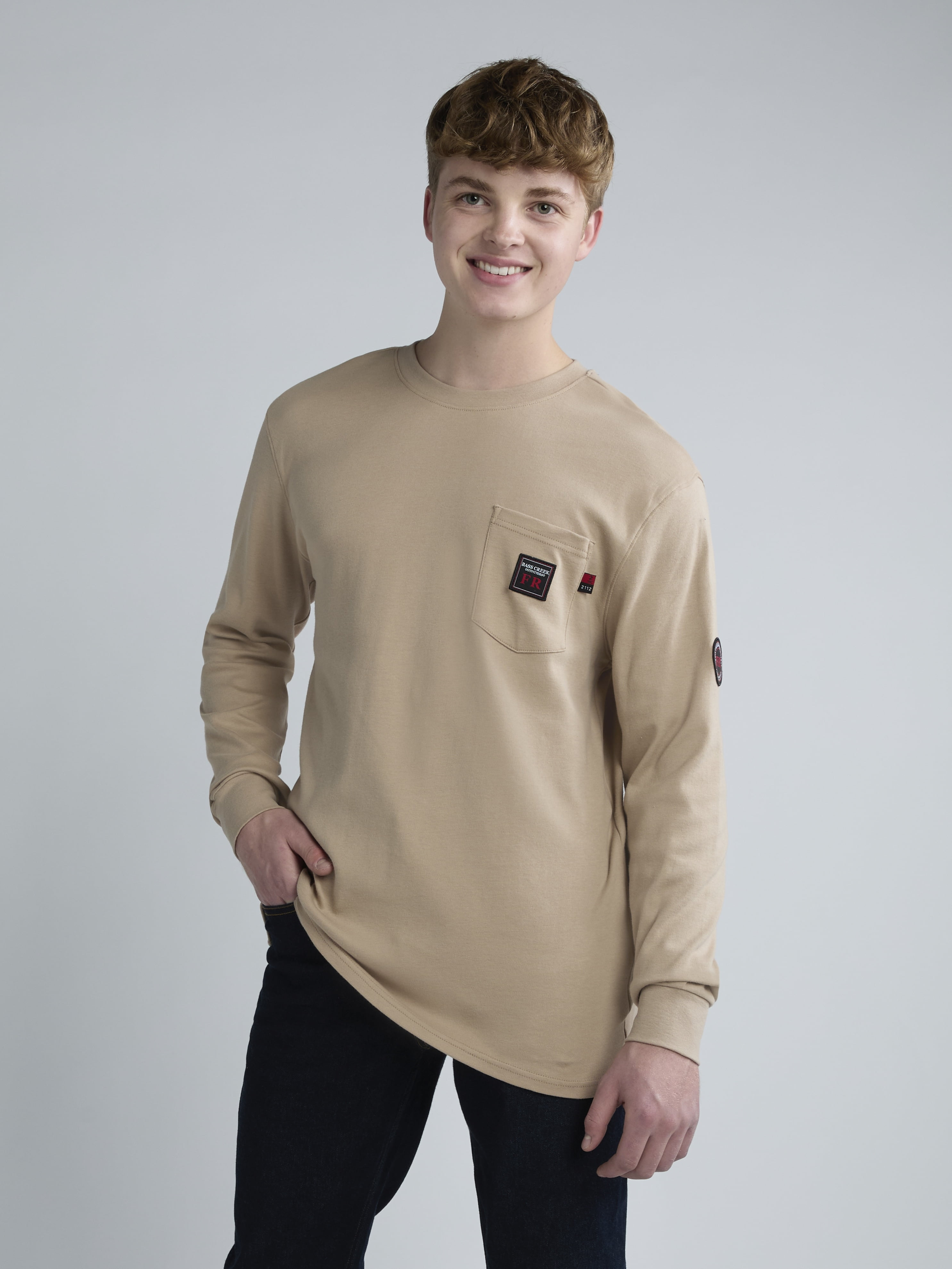 Bass Creek Outfitters Men's Flame Resistant Long Sleeve Crewneck Knit Top, Sizes M-2XL