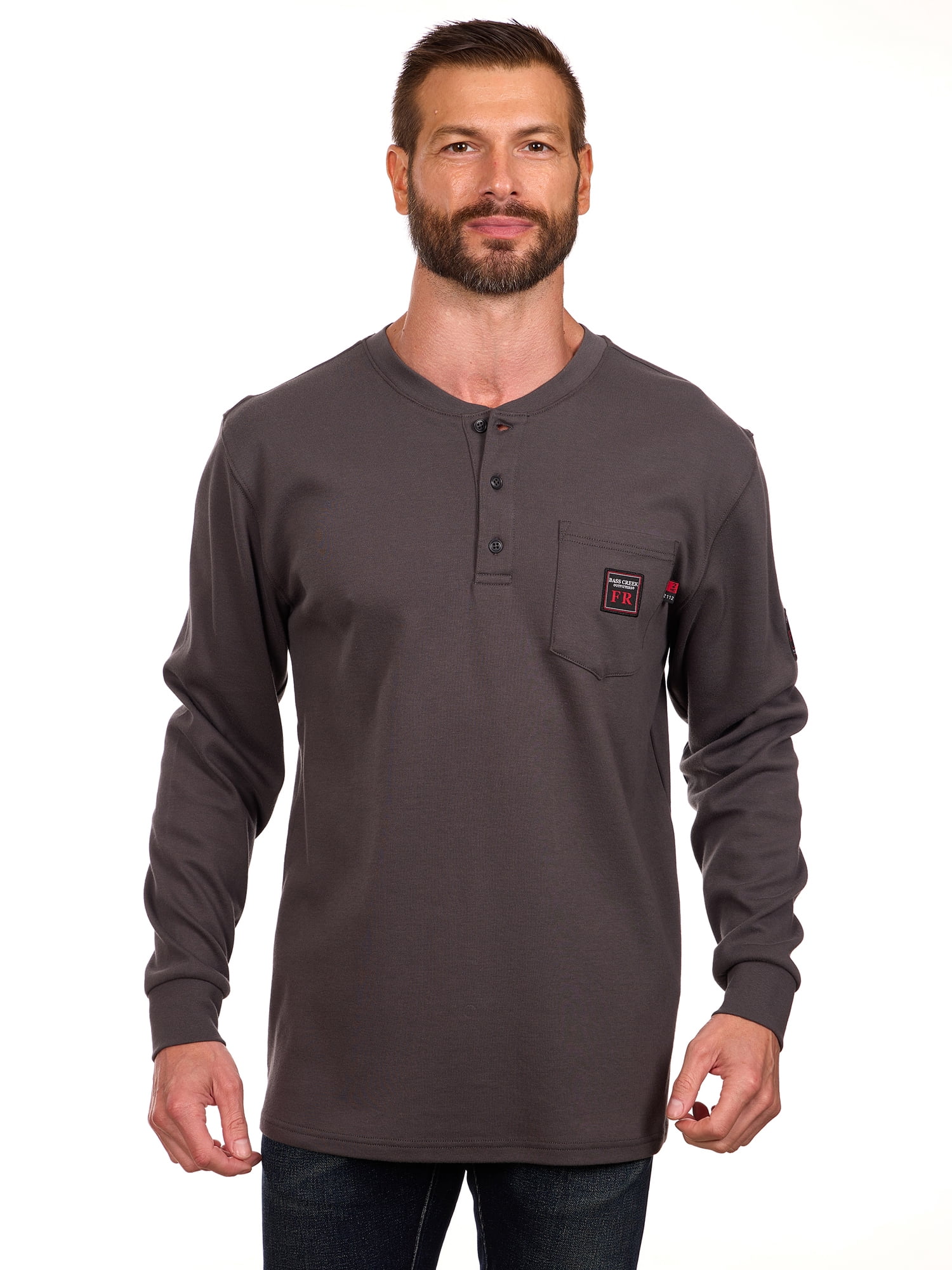 Bass Creek Outfitters Men's Flame Resistant Long Sleeve Henley Knit Top, Sizes M-2XL