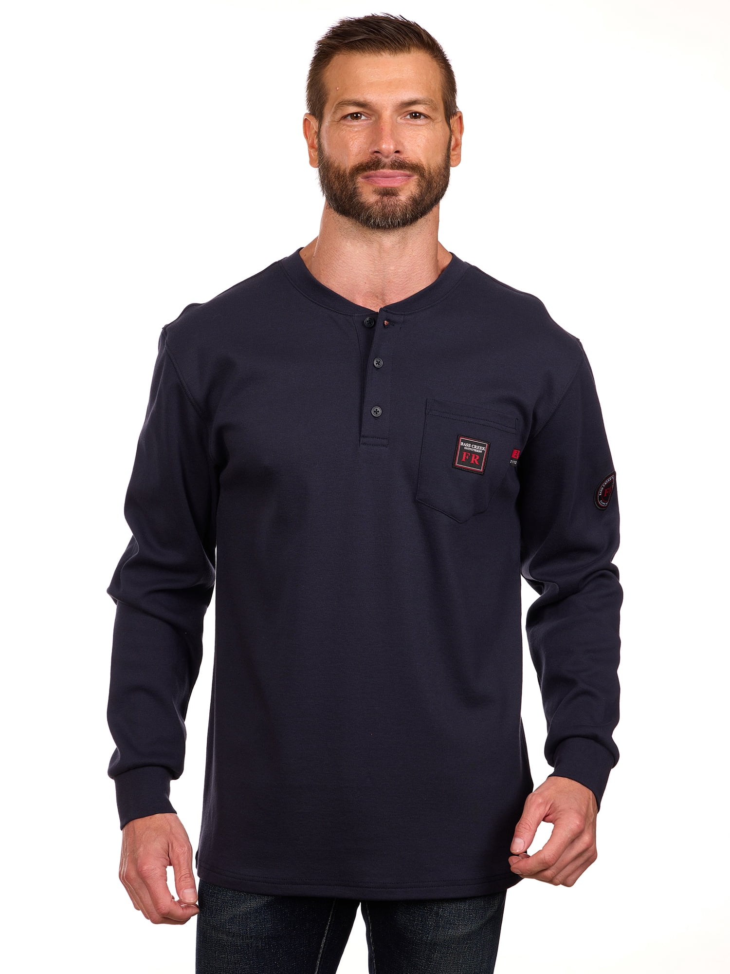 Bass Creek Outfitters Men's Flame Resistant Long Sleeve Henley Knit Top, Sizes M-2XL