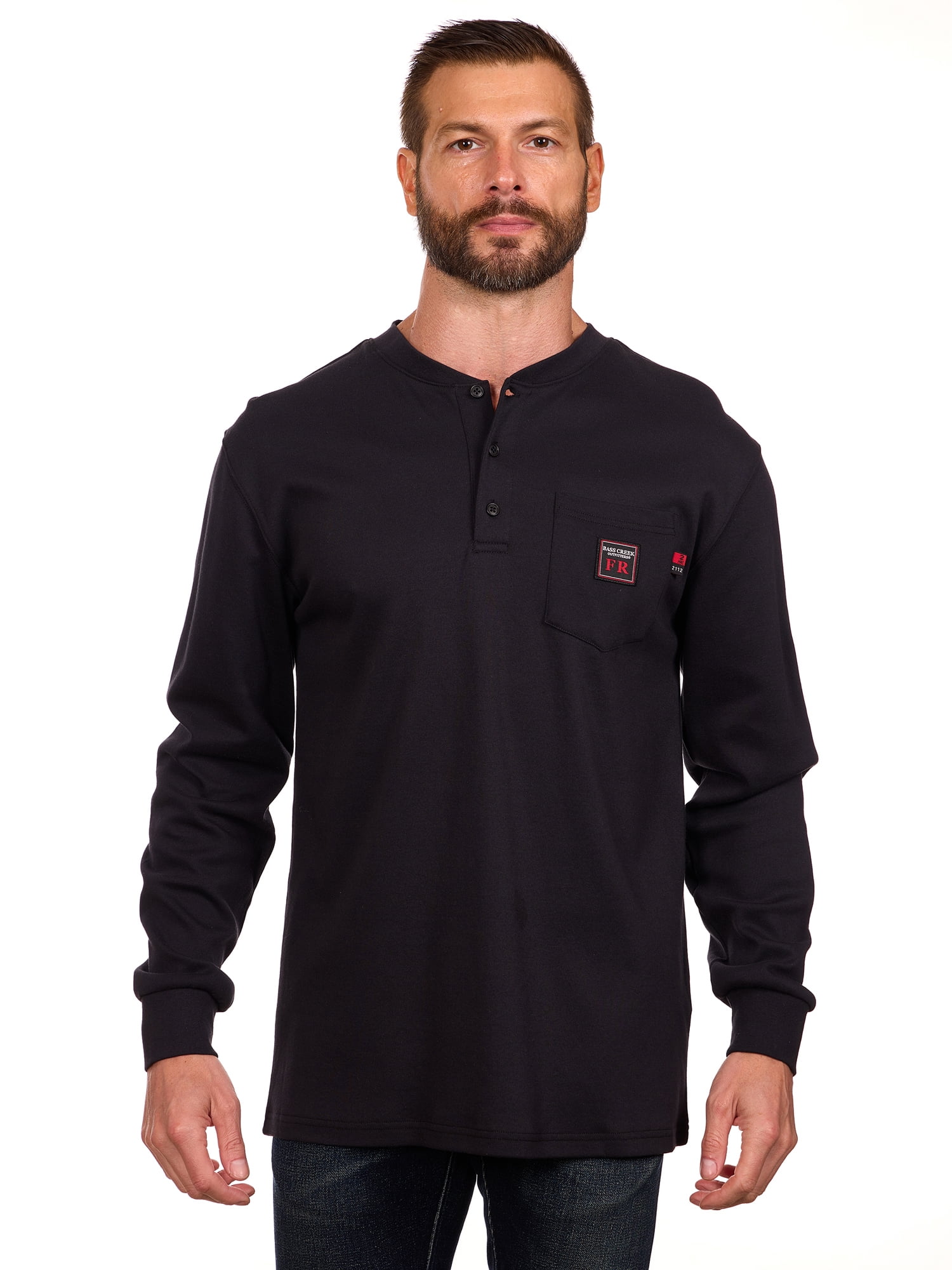 Bass Creek Outfitters Men's Flame Resistant Long Sleeve Henley Knit Top, Sizes M-2XL