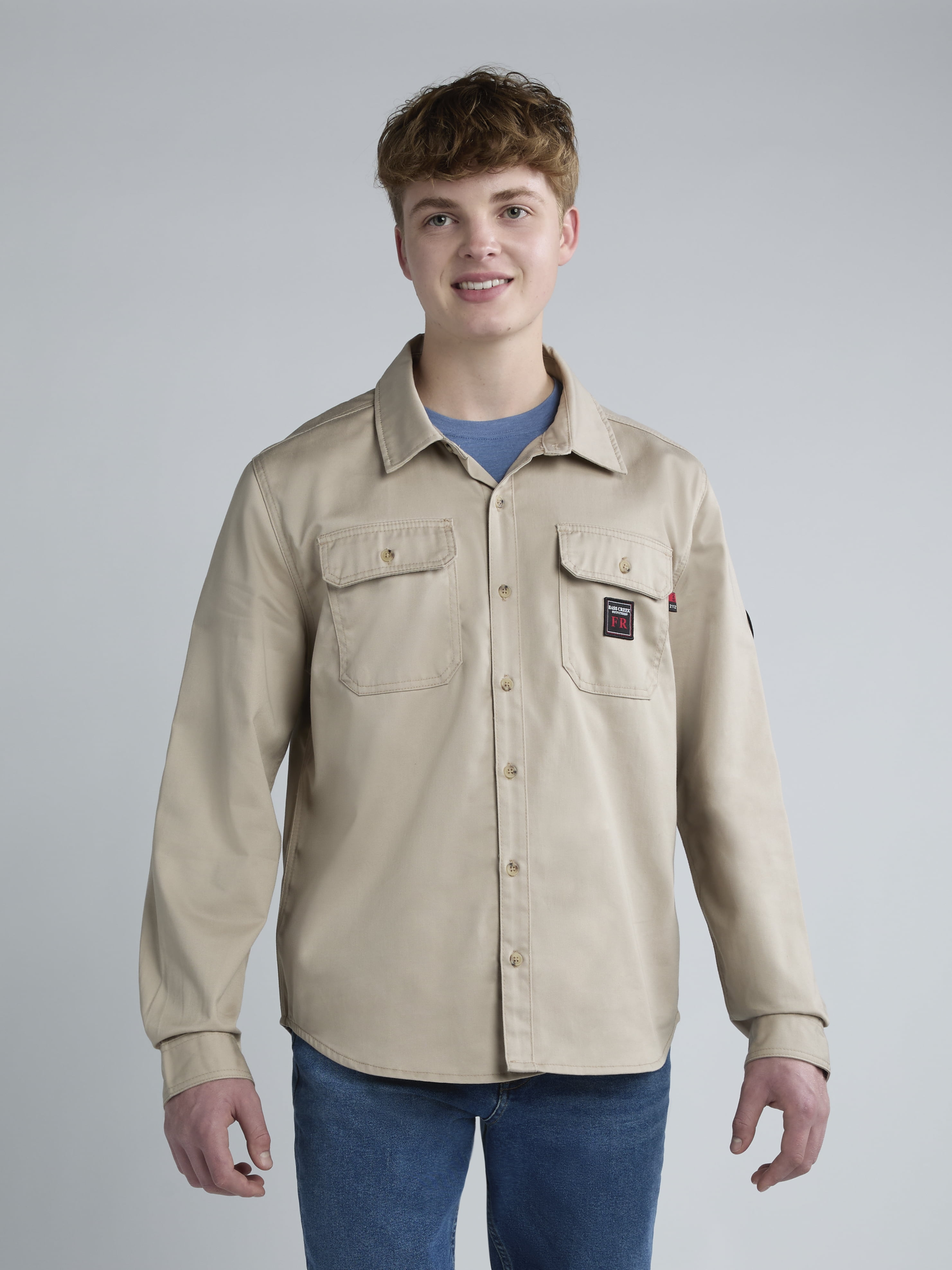 Bass Creek Outfitters Men's Flame Resistant Long Sleeve Twill Work Shirt, Sizes M-2XL