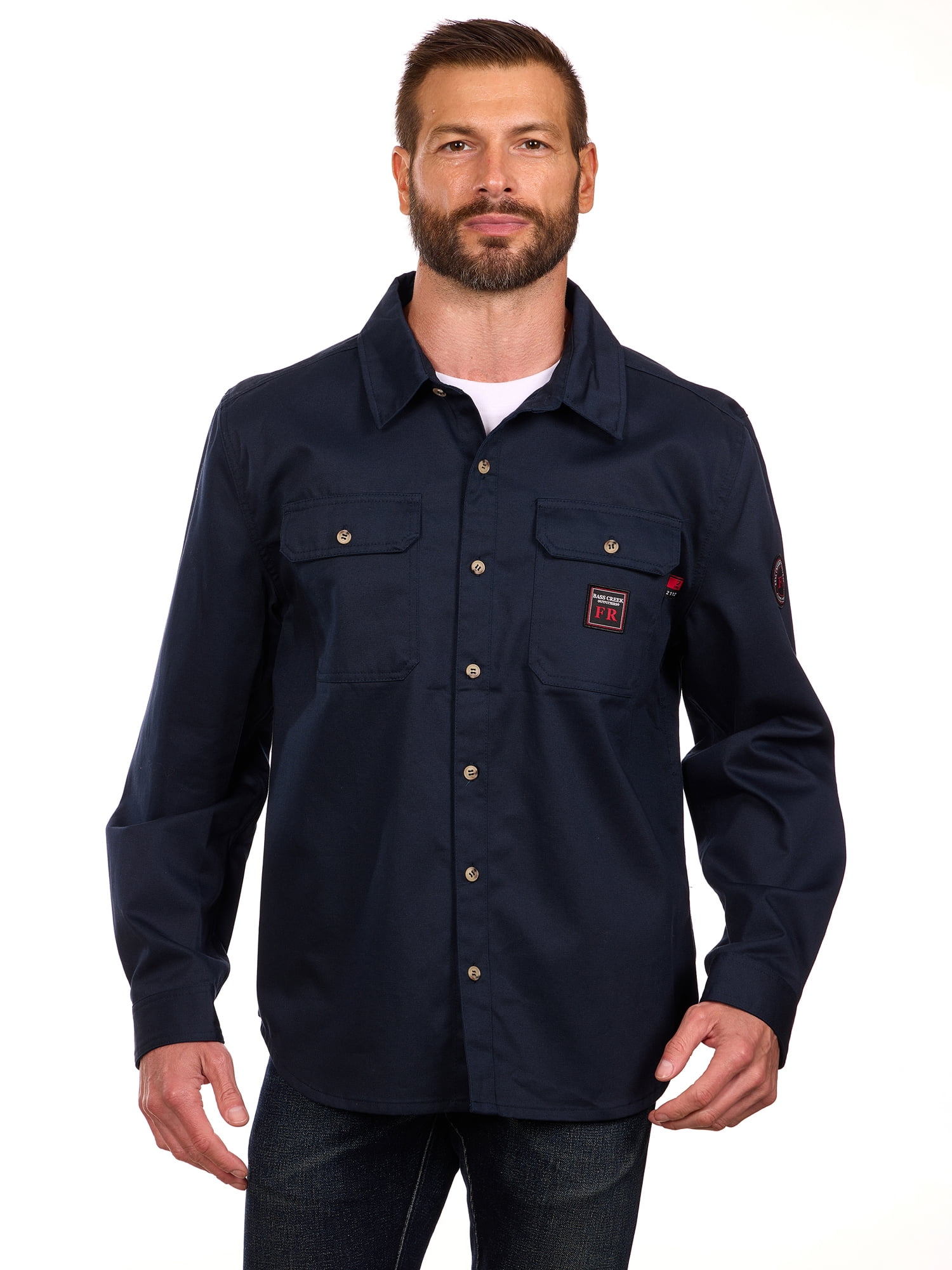 Bass Creek Outfitters Men's Flame Resistant Long Sleeve Twill Work Shirt, Sizes M-2XL