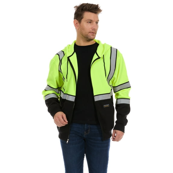 Bass Creek Outfitters Men's Fleece Hi Vis Full Zip up Work Hoodie, Sizes M-XXL