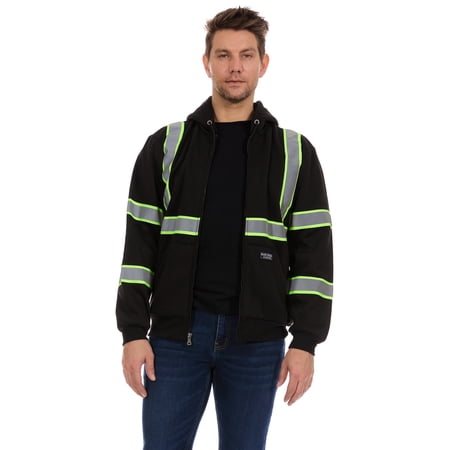 Bass Creek Outfitters Men's Fleece Hi Vis Full Zip up Work Hoodie, Sizes M-2XL