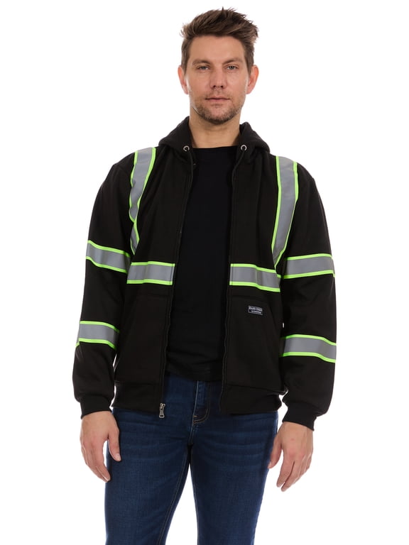 Men's Fleece Hi Vis Full Zip up Work Hoodie, Sizes M-2XL