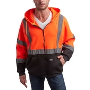 Bass Creek Outfitters Mens Work Hoodie - ANSI Class 3 Full Zip Safety Hoodie for Men with Reflective Tape