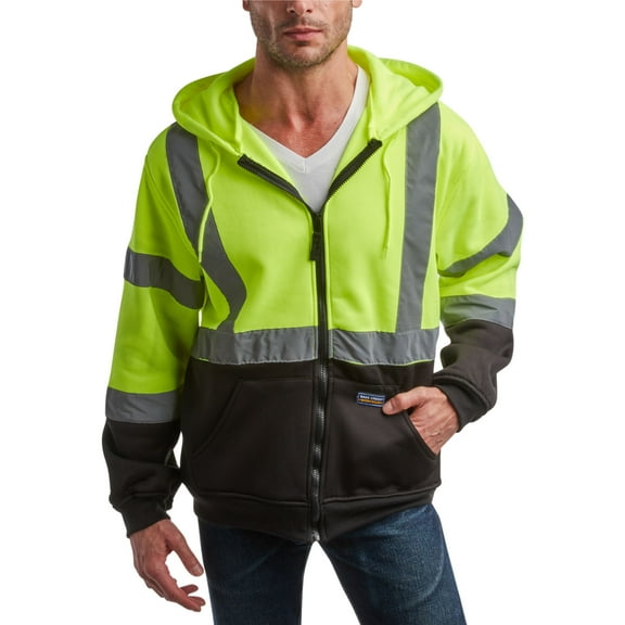 Bass Creek Outfitters Mens Fleece Hoodie - Safety Workwear ANSI/ISEA Class 3 High Visibility Hoodie