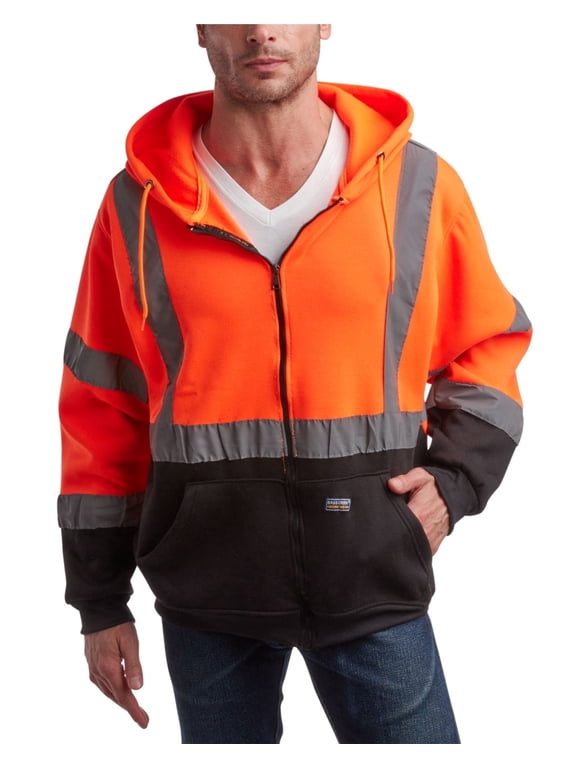 Mens Work Hoodie - ANSI Class 3 Full Zip Safety Hoodie for Men with Reflective Tape