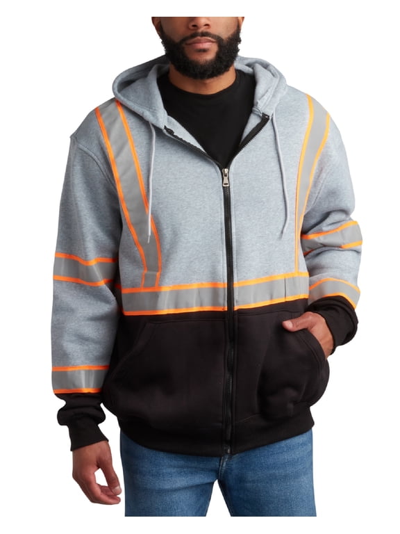 Mens Work Hoodie - ANSI Class 3 Full Zip Safety Hoodie for Men with Reflective Tape