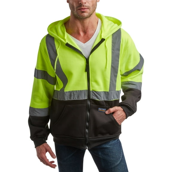 Bass Creek Outfitters Mens Fleece Hoodie - Safety Workwear ANSI/ISEA Class 3 High Visibility Hoodie