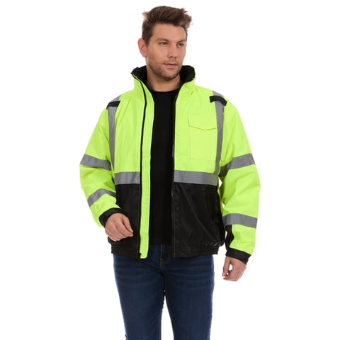 Men's Oxford Insulated Safety Work Jacket with Hidden Hood, Sizes M-2XL