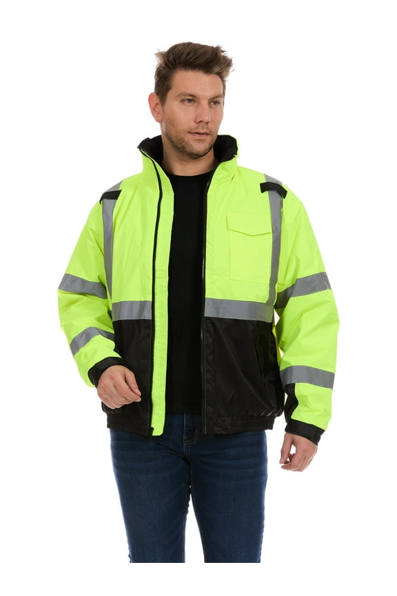 Men's Oxford Insulated Safety Work Jacket with Hidden Hood, Sizes M-2XL