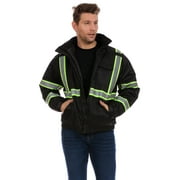 Men's Oxford Insulated Safety Work Jacket with Hidden Hood, Sizes M-2XL