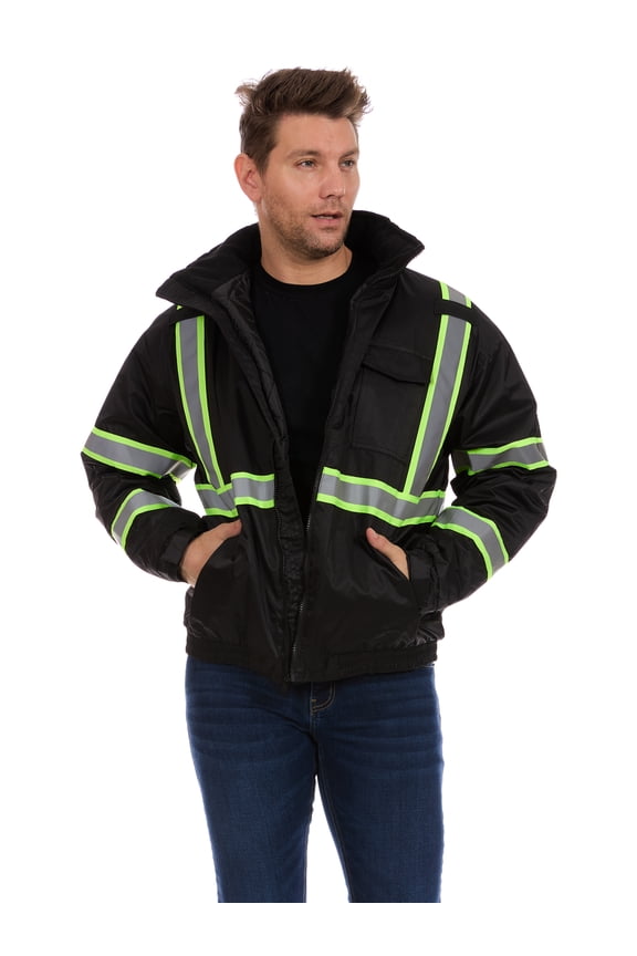 Men's Oxford Insulated Safety Work Jacket with Hidden Hood, Sizes M-2XL