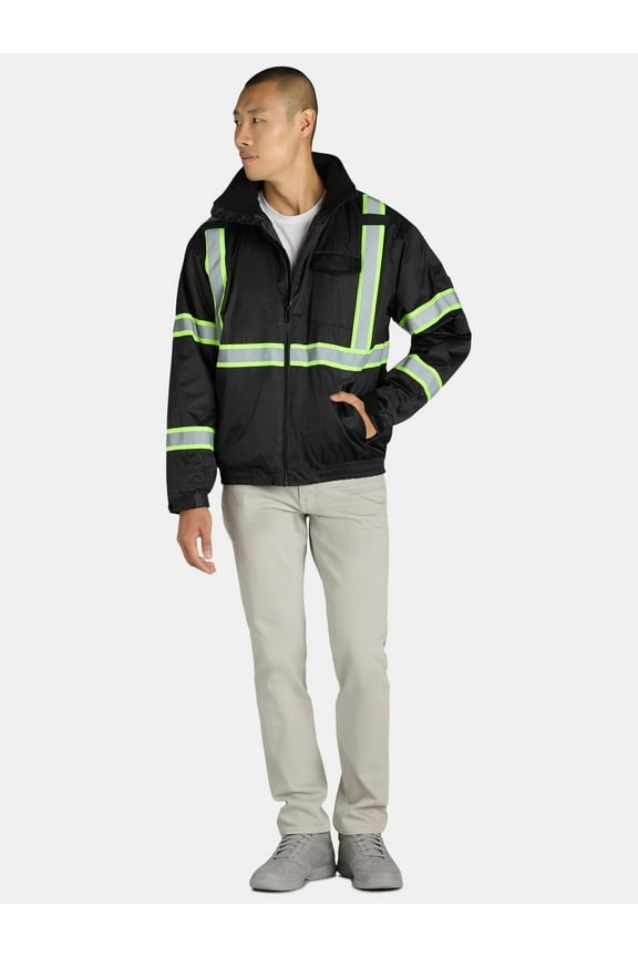 Men's Oxford Insulated Safety Work Jacket with Hidden Hood, Sizes M-2XL