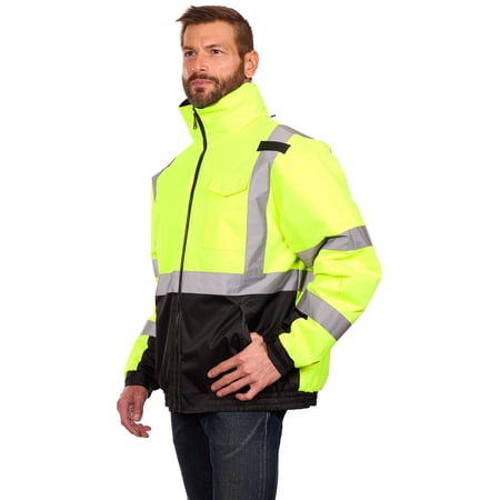 Bass Creek Outfitters Men's Oxford Insulated Safety Work Jacket with Hidden Hood, Sizes S-3XL