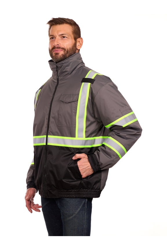 Men's Oxford Insulated Safety Work Jacket with Hidden Hood, Sizes S-3XL