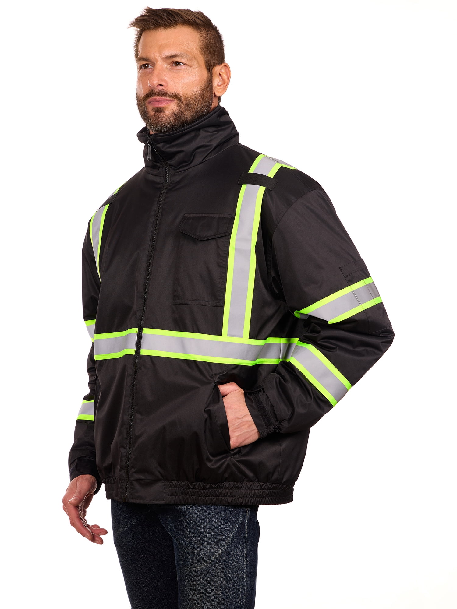 Bass Creek Outfitters Men's Oxford Insulated Safety Work Jacket with Hidden Hood, Sizes S-3XL