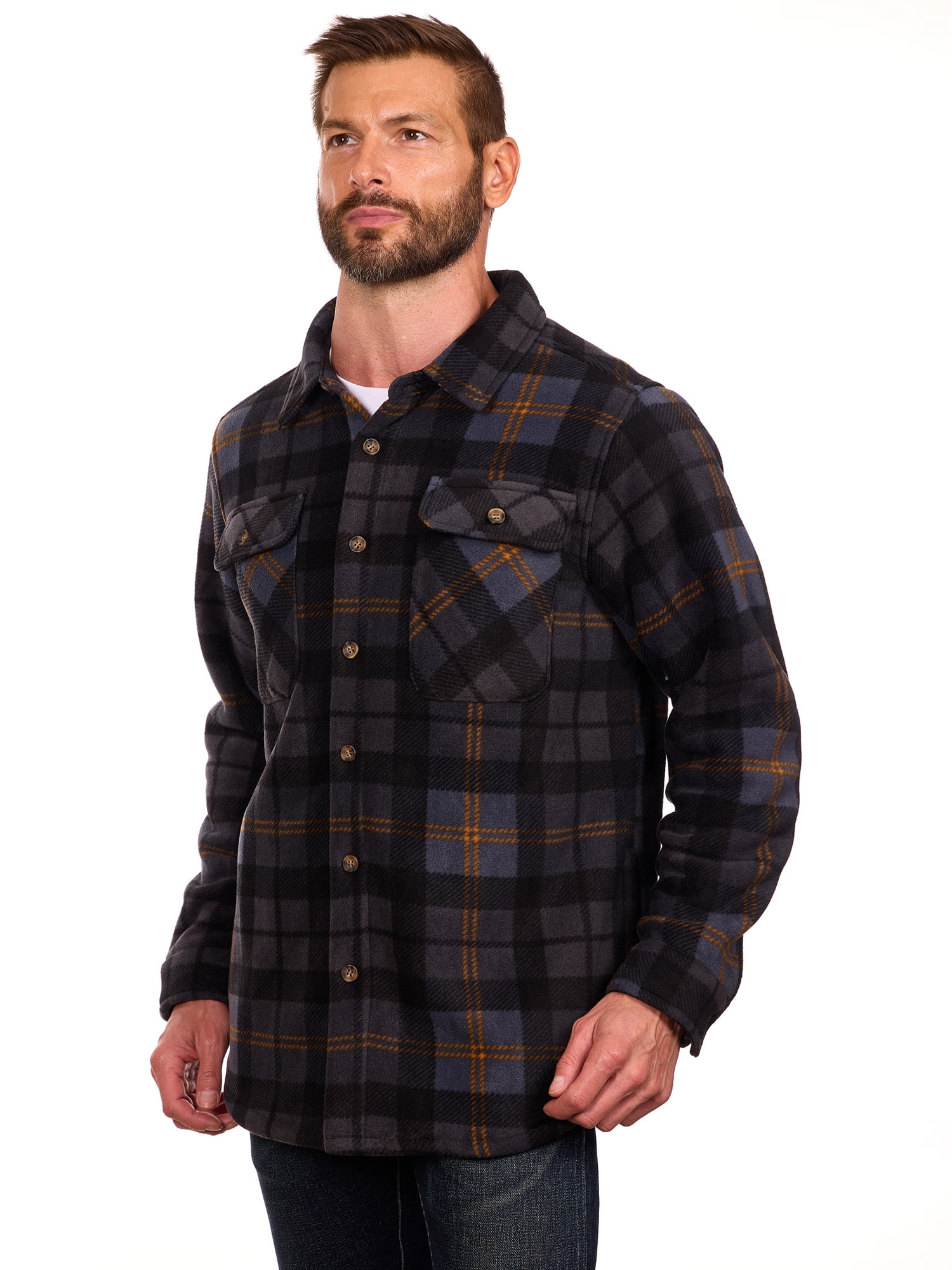 Bass Creek Outfitters Men's Plaid Bonded Winter Fleece Shirt Jacket, Sizes M-2XL