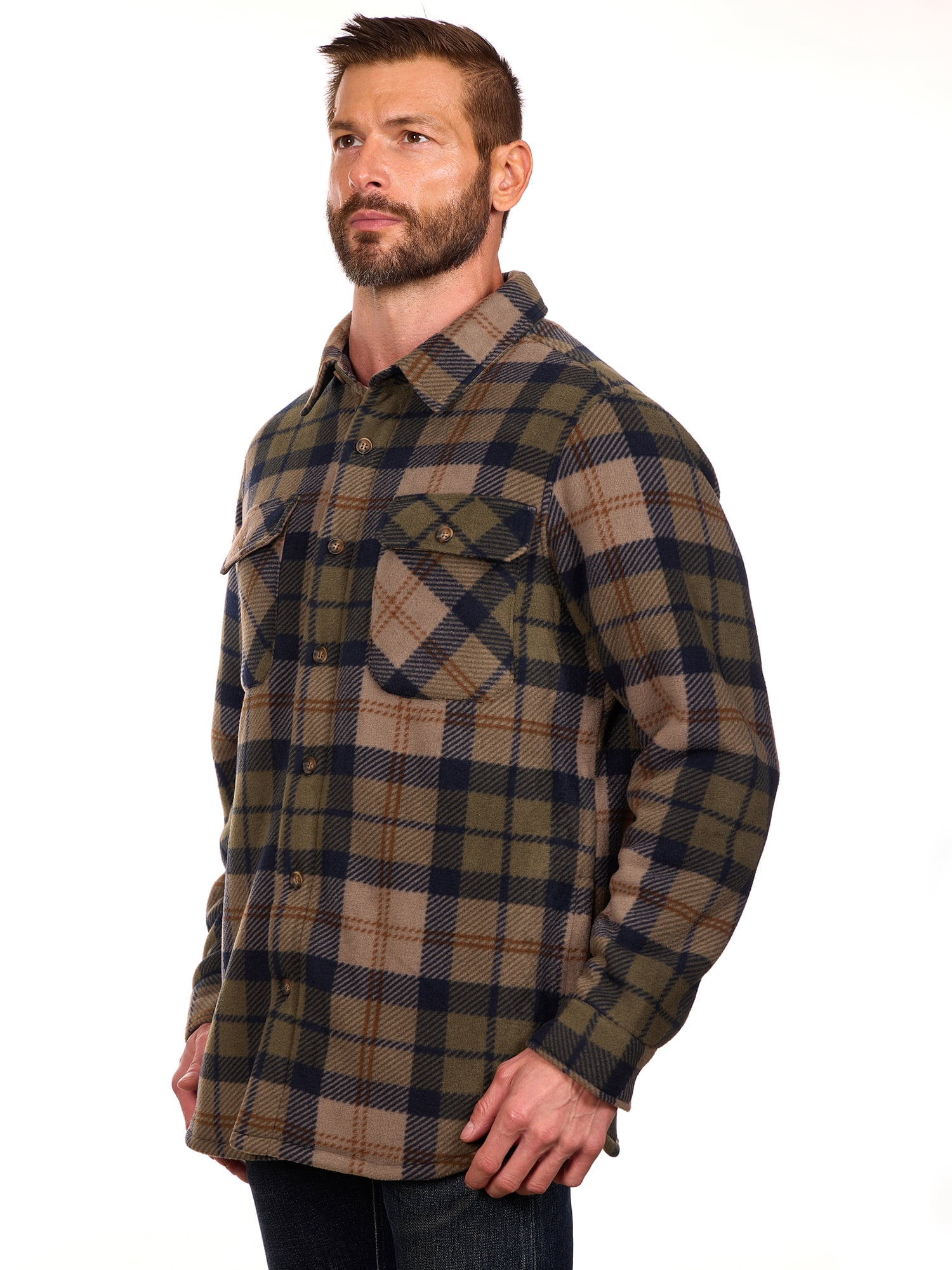 Bass Creek Outfitters Men's Plaid Bonded Winter Fleece Shirt Jacket, Sizes M-2XL