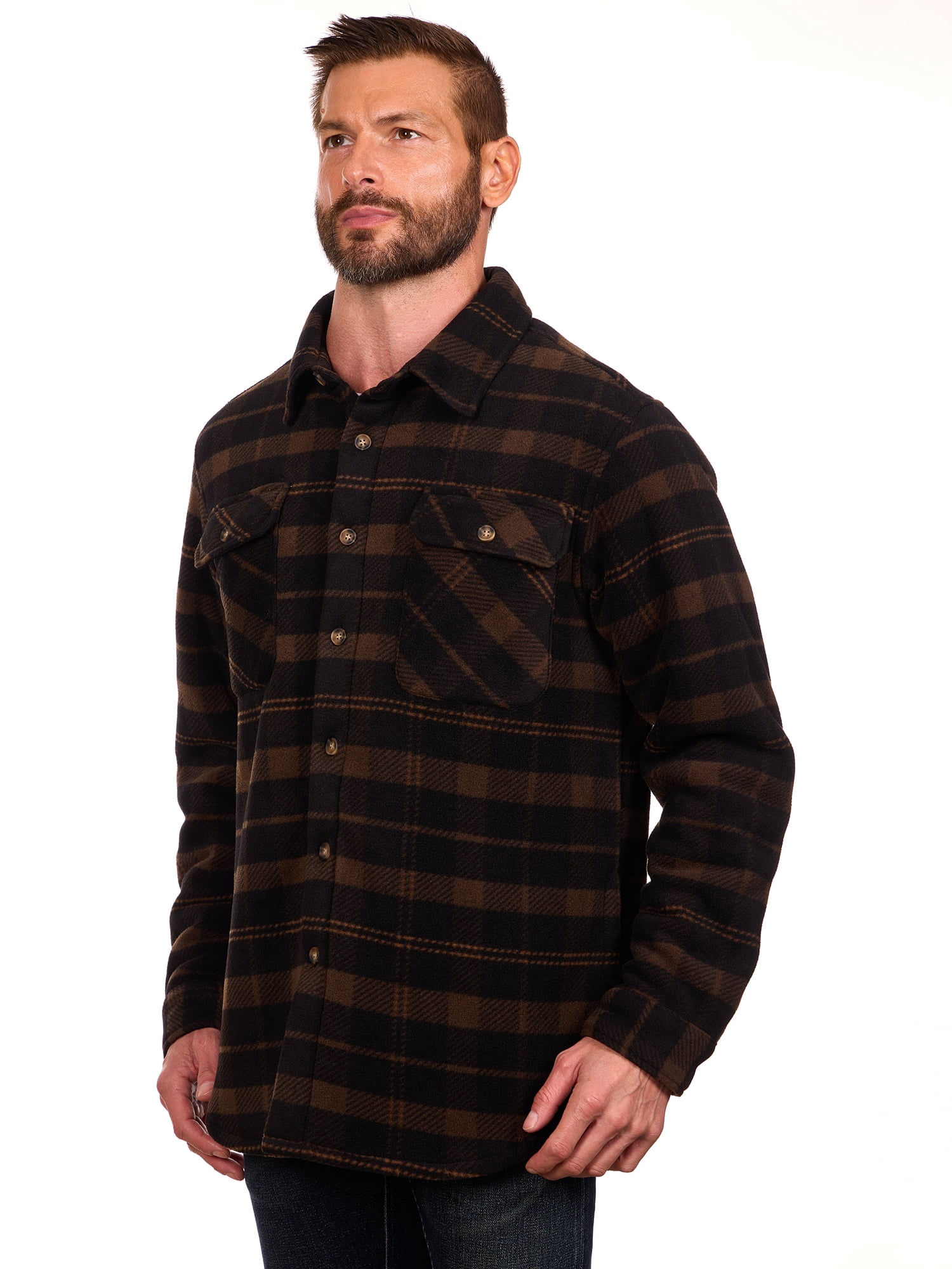 Bass Creek Outfitters Men's Plaid Bonded Winter Fleece Shirt Jacket, Sizes M-2XL