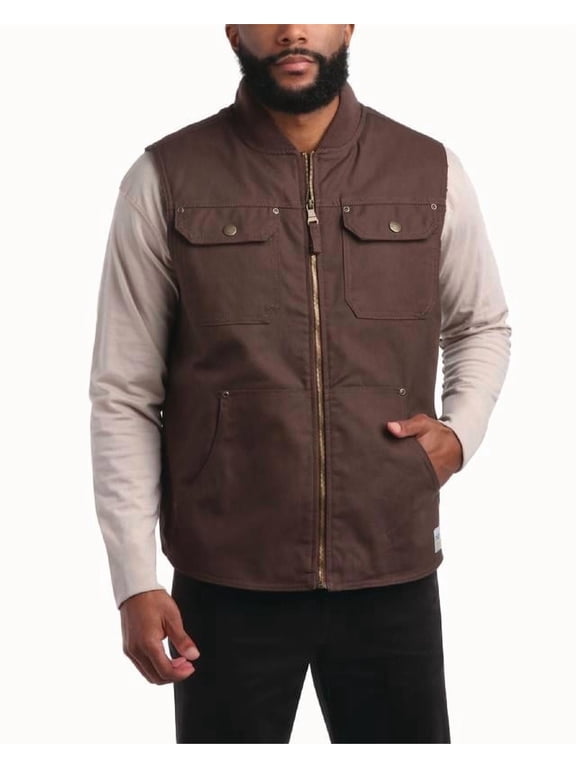 Mens Work Vest - Sherpa Lined Duck Canvas Shell Insulated Vest for Men