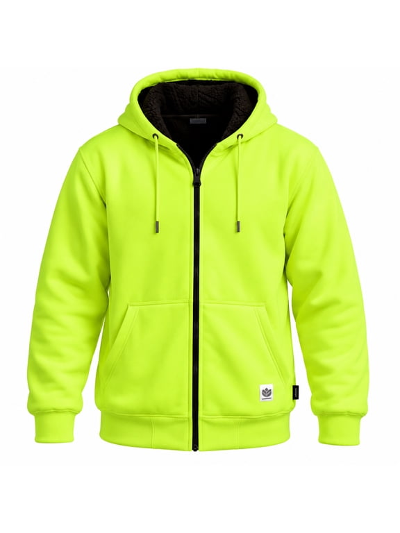Mens Work Hoodie Sherpa Fleece Lined Heavy Duty Zip Up Work Sweatshirt for Men