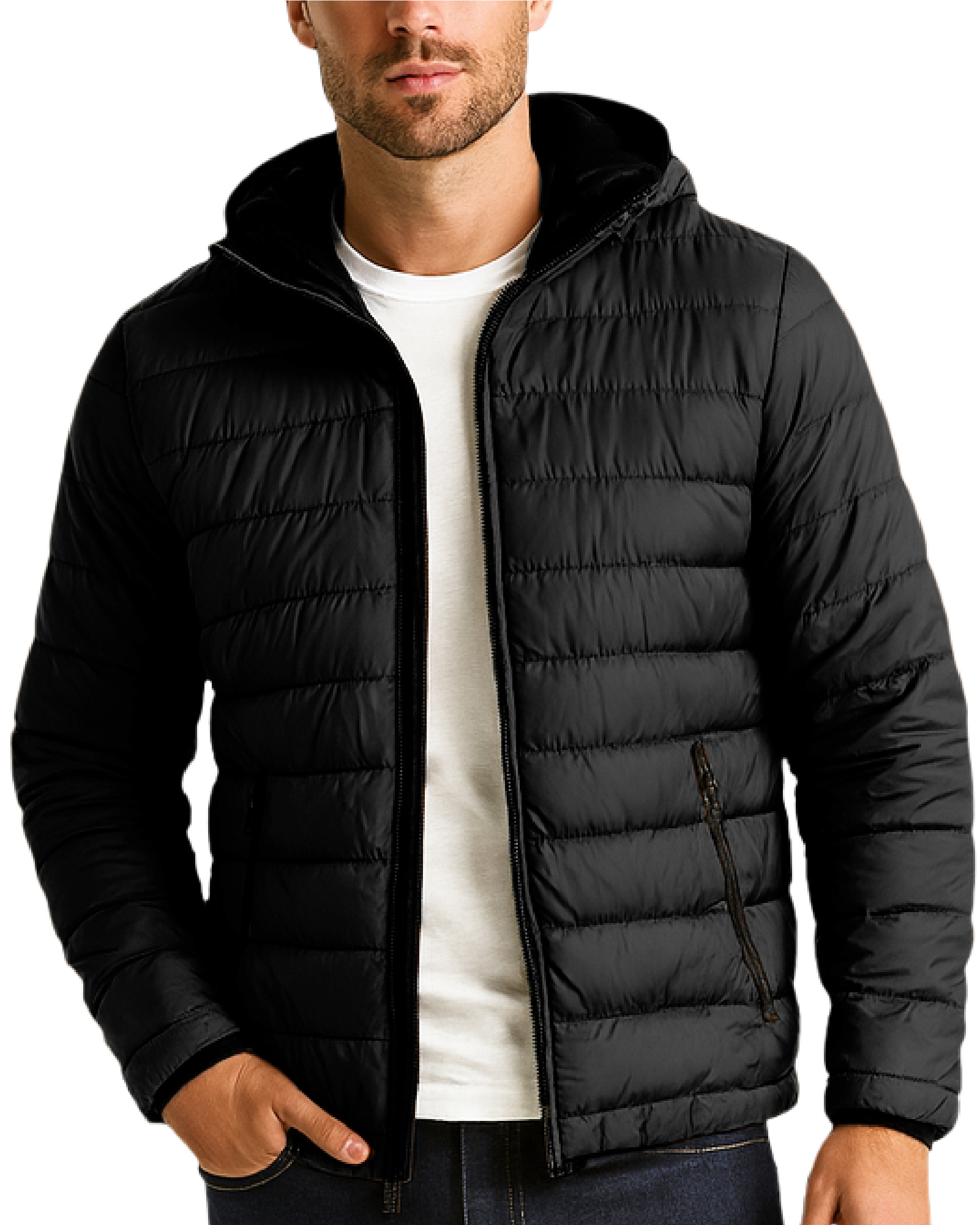Mens Puffer Jacket - Waterproof Zip Up Hooded Lightweight Jacket for Men