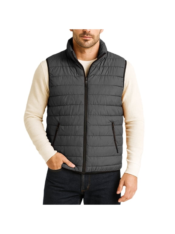 Mens Puffer Vest - Quilted Insulated Zip Up Winter Vest for Men with Zip Pockets