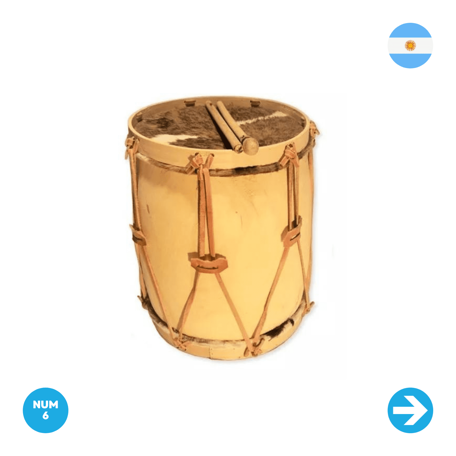 Bass Drum Argentine Leguero Drum Number 6 with Leather Head