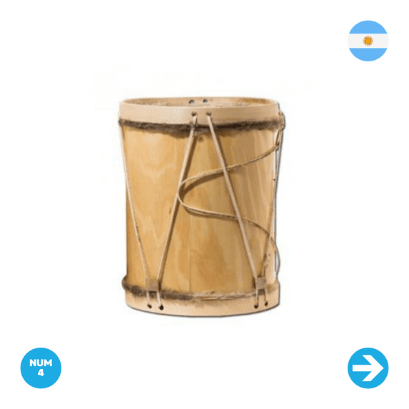 Bass Drum Bombo Legüero Argentino Nº4 con Parche de Cuero con Baquetas - Natural