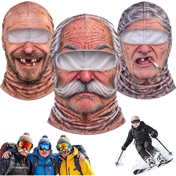 Bass Face Mask, Frosty Face Fishing Mask, Old Man Ski Mask, Realistic Old Man Balaclava 3D Face Mask, Breathable Stretch Fabric, One Size Fits Most, Full Neck Cover for Winter Fun