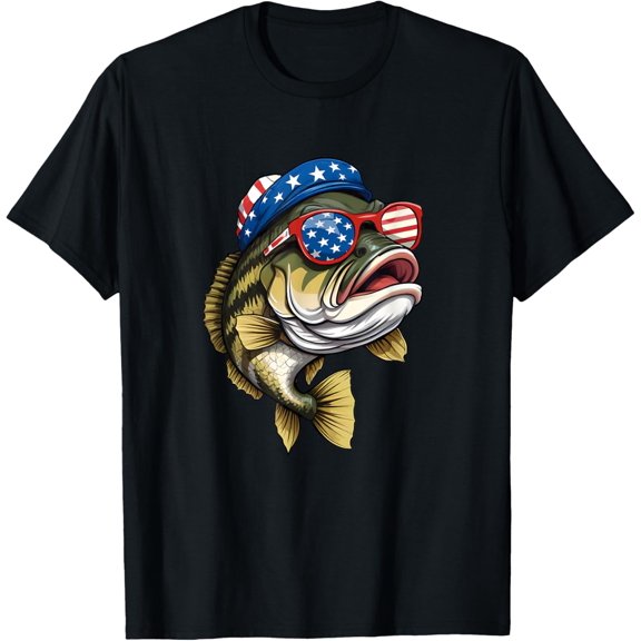 Bass Fish 4th Of July American US Flag Patriotic Fishing T-Shirt