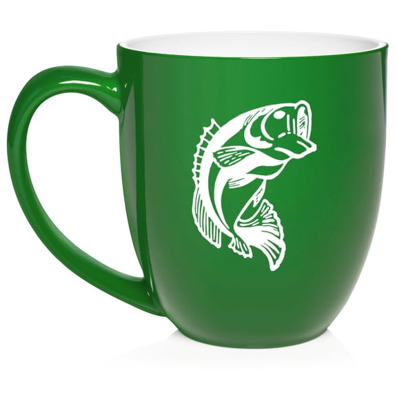 Bass Fish Ceramic Coffee Mug Tea Cup Gift for Her, Him, Friend, Coworker, Wife, Husband (16oz Green)