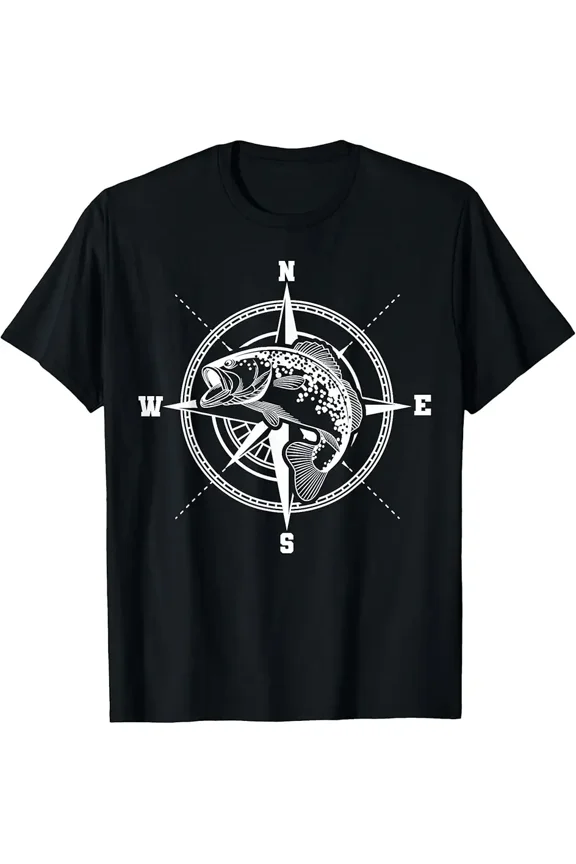 Bass Fish Compass Graphic Fisherman Men Nautical Short Sleeve T-Shirt