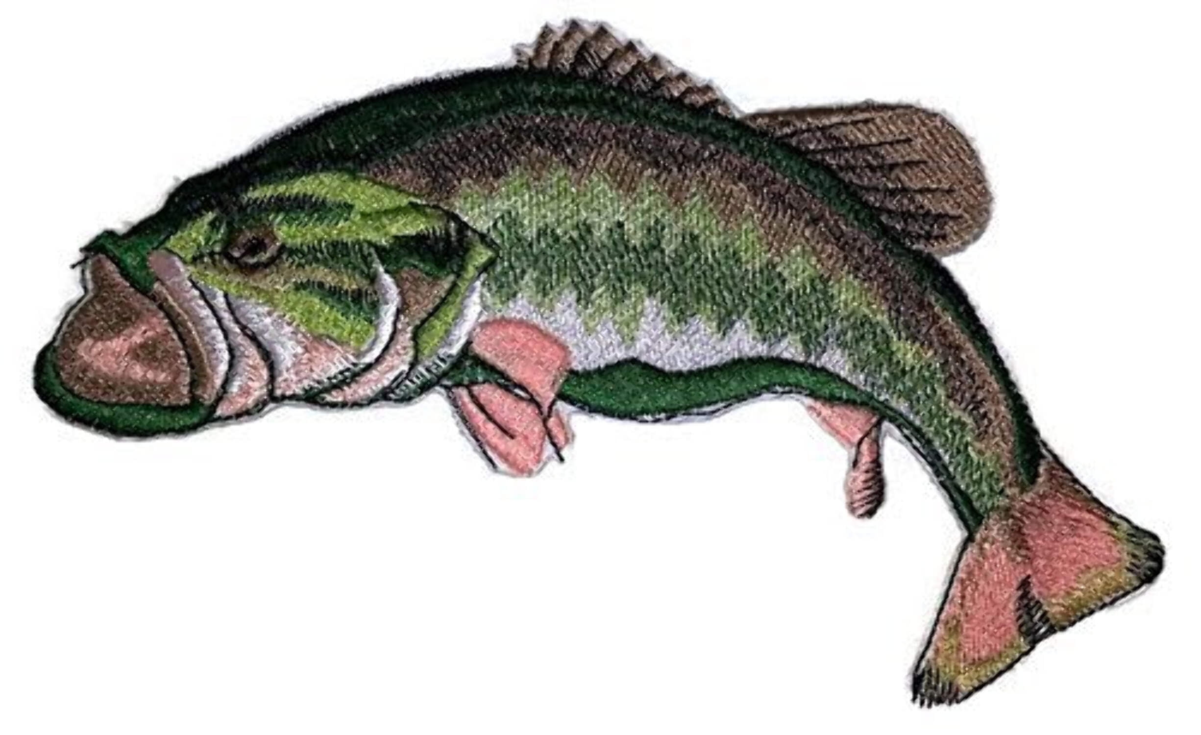 Bass Fish Embroidered Iron On/Sew patch [7" x 3"]