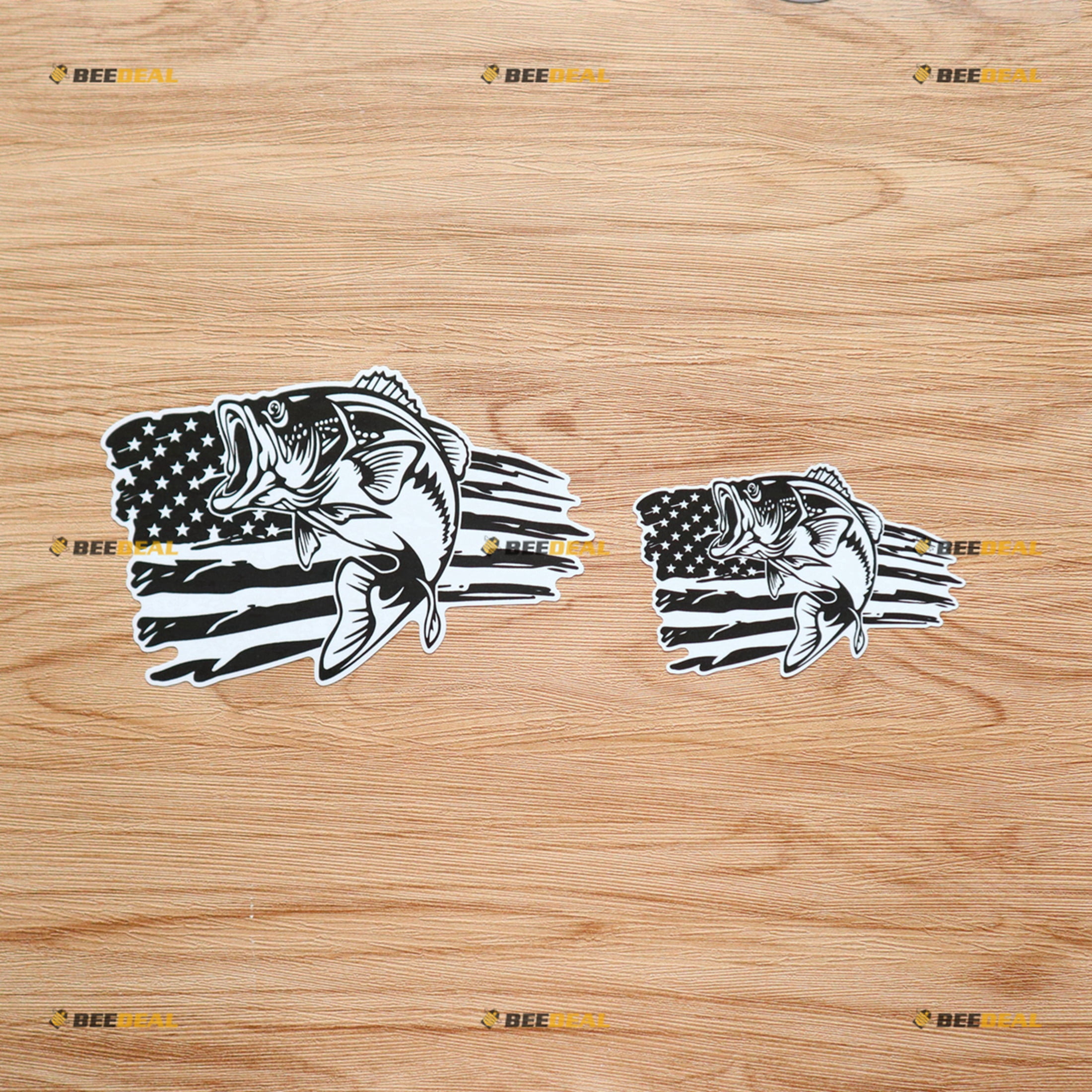 Bass Fish Fishing American Flag Distressed Tattered Black Sticker Decal ...