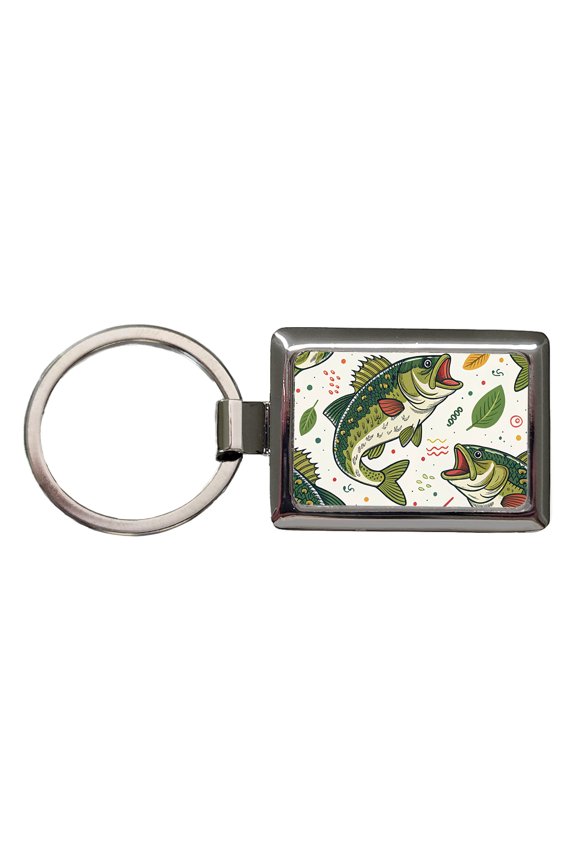 Bass Fish Fishing Cute Cartoon Metal Rectangle Keychain