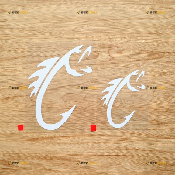 Bass Fish Fishing Hook Sticker Decal Vinyl - 2 Pack White, 4 Inches, 6 Inches - No Background Die Cut for Car Boat Laptop Cup