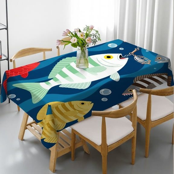 Bass Fish Fishing Rectangular Tablecloth, - Festive Table Setting Tablecloths for dining table, Cafe, dinner, picnic, party