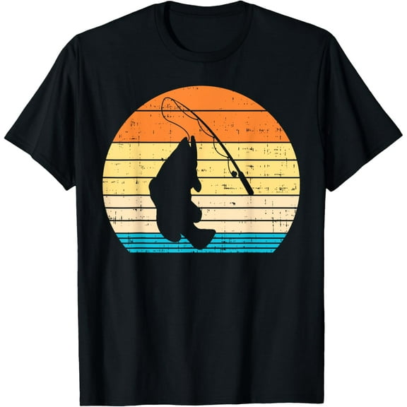 Bass Fish Fishing Rod Retro Fishing Fisherman Angler Gift T-Shirt100% cotton