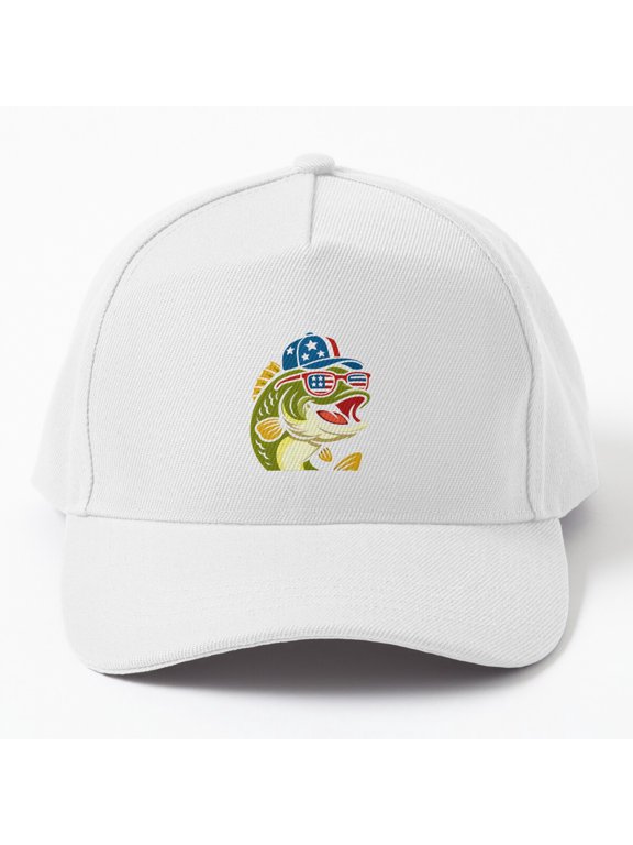 Bass Fish Fourth of July Baseball Cap, American US Flag Fishing Design, Classic Hat