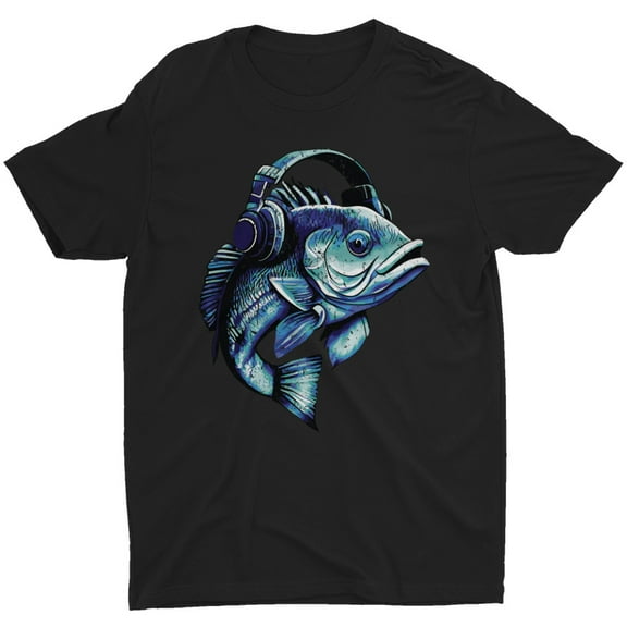 Bass Fish Headphones Funny Animal Music Fishing Lover Gift Retro Men T-Shirt Tee