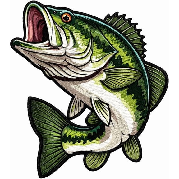Bass Fish Iron On Patch  Freshwater Fishing Patch for Jackets, Backpacks, Hats, and Outdoor DIY Projects